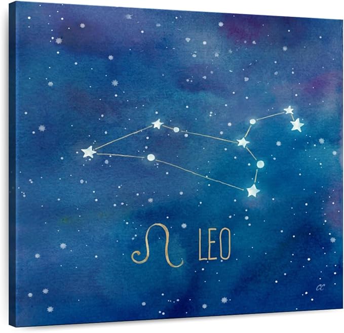 ElephantStock - Star Sign Leo Wall Art - Square Canvas Wall Art - Living Room Wall Decor - Watercolor Leo Canvas Art - Blue And Purple Decor by Cynthia Coulter - 16" x 16" - Leo Canvas for men