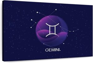 ElephantStock - Gemini Sign Wall Art - Horizontal Canvas Wall Art - Living Room Wall Decor - Digital Art Religion And Spirituality Canvas Art - Blue And Purple Decor - 30" x 20" - Gemini Canvas for men