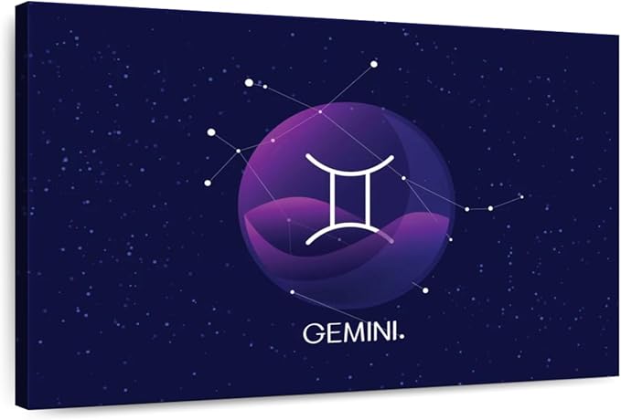 ElephantStock - Gemini Sign Wall Art - Horizontal Canvas Wall Art - Living Room Wall Decor - Digital Art Religion And Spirituality Canvas Art - Blue And Purple Decor - 30" x 20" - Gemini Canvas for men