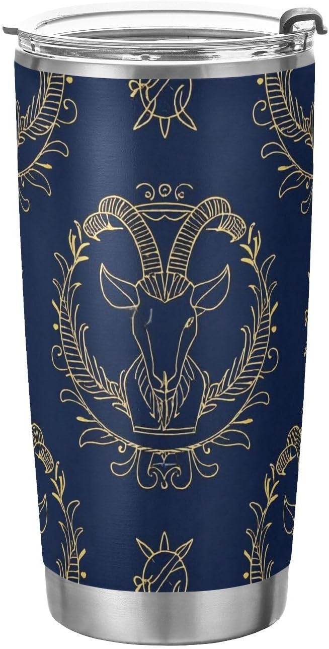 gold zodiac sign Aries navy blue Stainless Steel travel coffee cup with Straw Lid coffee mug travel for gym modern tumblers with lids vaso para agua 20oz - Aries Mug for men