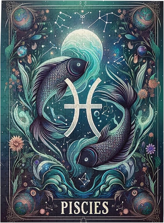 XLSIPOE Dynamic Artwork of Pisces Constellation, Metal Tin Wall Art Sign Home Decor 8 * 12inch - Pisces Home Decor for men