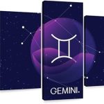 ElephantStock - Gemini Sign Wall Art - Horizontal Multi Panel Canvas - 5 Piece Living Room Wall Decor - Digital Art Religion And Spirituality Multi Piece Wall Art - Blue And Purple Decor - 55" x 24" - Gemini Canvas for men