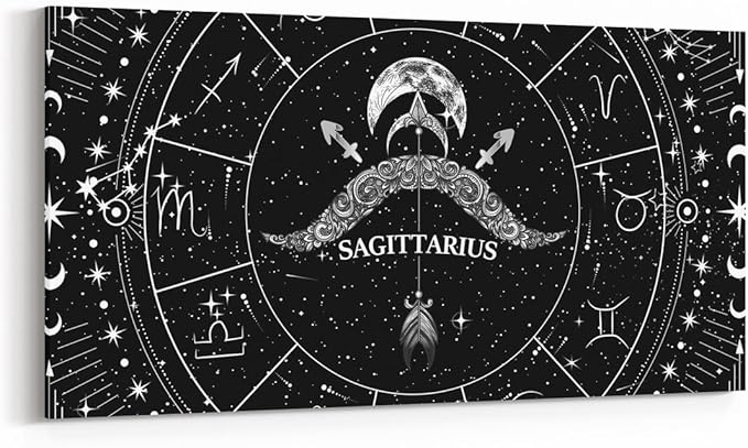Feelyou Zodiac Large Canvas Wall Art for Living Room Bedroom SAGITTARIUS Wall Art for Home Decor Moon Star Pattern Office Wall Decor Universe Cloud Galaxy Wall Painting 19"x38" - Sagittarius Home Decor for men