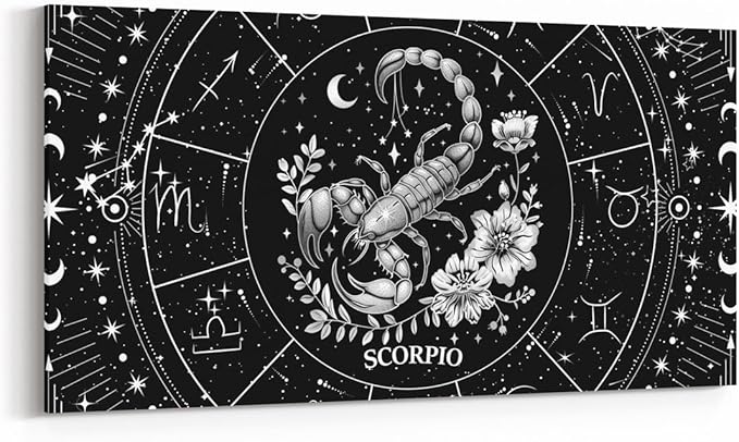 Feelyou Zodiac Large Canvas Wall Art for Living Room Bedroom SCORPIO Wall Art for Home Decor Moon Star Pattern Office Wall Decor Universe Cloud Galaxy Wall Painting 19"x38" - Scorpio Canvas for men