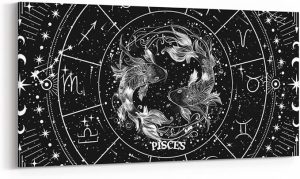 Feelyou Zodiac Large Canvas Wall Art for Living Room Bedroom PISCES Wall Art for Home Decor Moon Star Pattern Office Wall Decor Universe Cloud Galaxy Wall Painting 24"x48" - Pisces Canvas for men