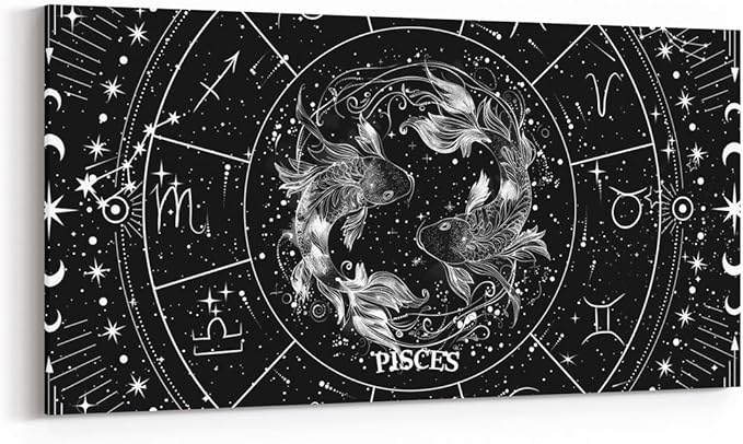 Feelyou Zodiac Large Canvas Wall Art for Living Room Bedroom PISCES Wall Art for Home Decor Moon Star Pattern Office Wall Decor Universe Cloud Galaxy Wall Painting 24"x48" - Pisces Canvas for men