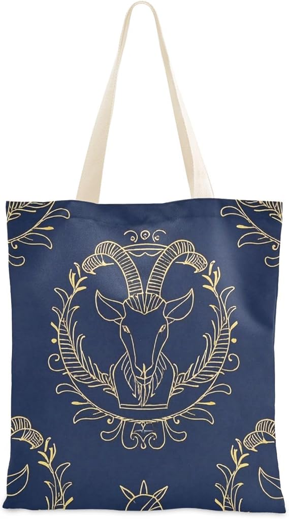 Gold Zodiac Sign Aries Navy Blue Canvas Tote Bags for Women With Pockets With Handles Reusable Tote Bags Bulk Cute Gifts For Women - Aries Canvas for men
