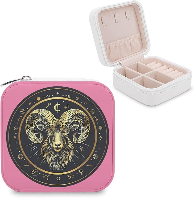 Aries Zodiac Sign Travel Small Jewelry Case Organizer Portable Storage Box for Earrings Necklaces Bracelets - Aries Ring for men
