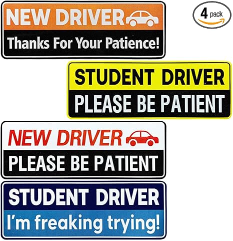 4PCS Student Driver Sticker Car Magnet, Funny Reflective Magnetic Bumper Sticker Please Be Patient Safety Warning Sign, Cute Removable Novice Driver Magnet for Teen Rookie New Drivers (4PCS/Rectangle) - Aries Sticker for men