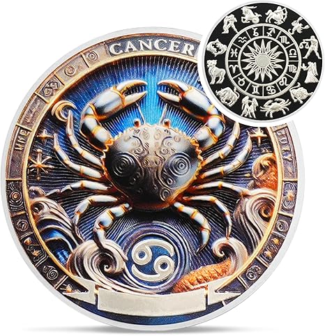 Cool Cancer 12 Zodiac Challenge Coin - Twelve Constellations Cancer Protective Talisman Coin - Divination Good Luck Charms Tarot Coin - Meaningful Star Sign Collectible Gifts for Men Women Friend Kid - Cancer Car Accessories for men