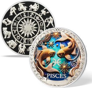 Pisces Zodiac Sign Challenge Coin, 1 Oz Gold-Plated Astrology Token in Capsule, Constellation Collectible Souvenir, Birthday Gift for Astrology Enthusiasts - Pisces for men