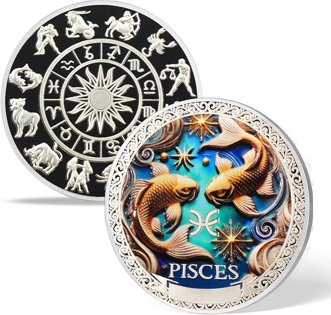 Pisces Zodiac Sign Challenge Coin, 1 Oz Gold-Plated Astrology Token in Capsule, Constellation Collectible Souvenir, Birthday Gift for Astrology Enthusiasts - Pisces for men
