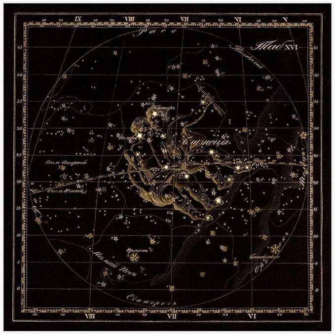 Gemini Zodiac Sign , Old Russian Astronomy Ch, Star Constellation Illustration, Vintage Style Living Bedroom Decoration Canvas Art Poster And Wall Art Picture Print Modern Family Bedroom Decor Pos - Gemini Canvas for men
