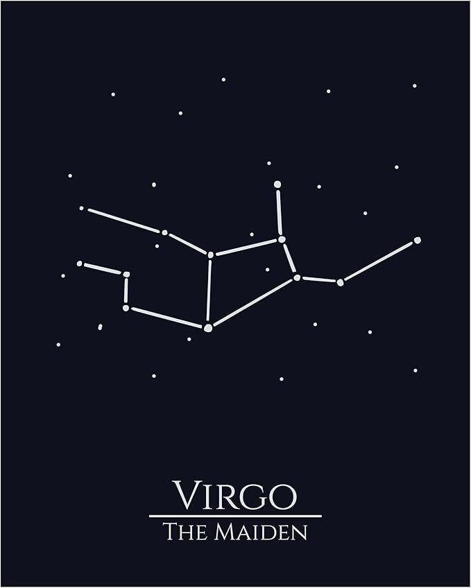 Virgo Zodiac Wall Art Print – 8x10 Unframed Astrology Poster Featuring Virgo Constellation “The Maiden” – Celestial Star Sign Decor for Bedroom, Dorm, or Office – Virgo Birthday Gift. - Virgo Poster for men