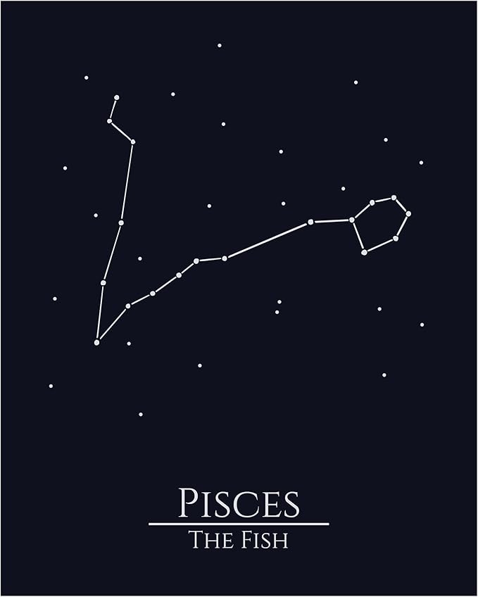 Zodiac Wall Art – Pisces Constellation Poster 8x10" Astrology Wall Art Print in Midnight Black – Pisces Zodiac Sign Gift for Women or Men, Celestial Bedroom or Office Decor, Unframed - Pisces Canvas for men