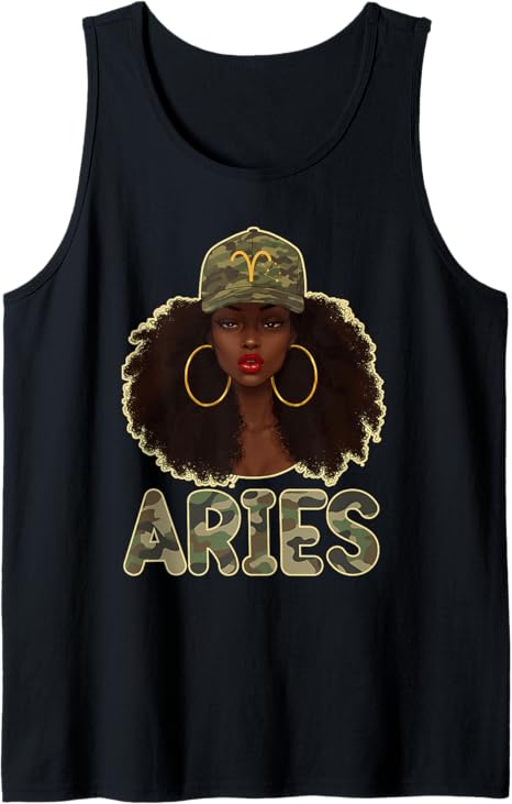 Aries Queen Camouflage Black Woman Cap Zodiac Sign Tank Top - Aries T-Shirt for men