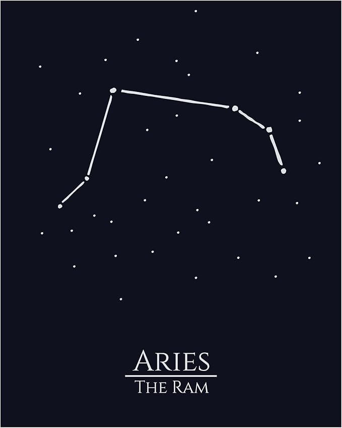 12 Zodiac Signs Wall Art Print, Astrology Decor for Home, Bedroom, Living Room, Office, 8x10 Unframed Poster Print, Aries Horoscope Constellation Design, Celestial and Mystic Aesthetic Gift - Aries Poster for men