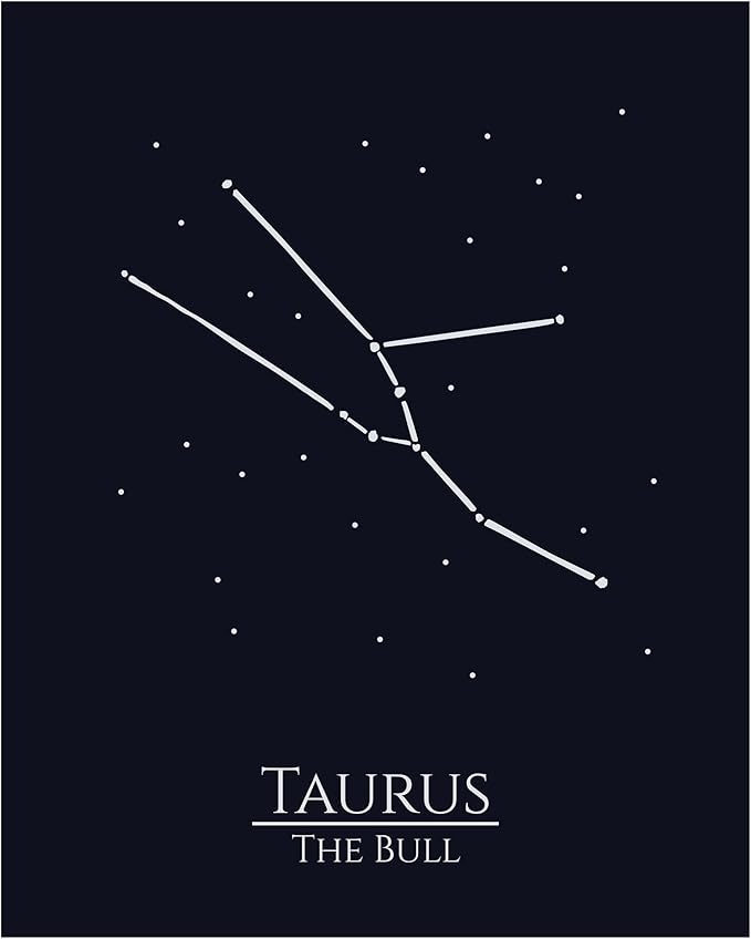 AMERICAN LUXURY GIFTS Zodiac Wall Art – Taurus Constellation Poster 8x10, Astrology Wall Art Print in Midnight Black – Taurus Horoscope Sign Gift for Women, Celestial Decor for Bedroom or Office - Taurus Products for men