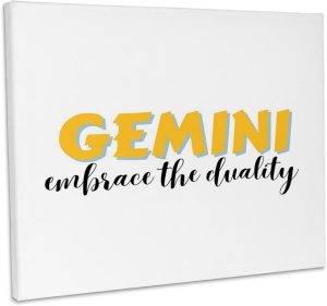 3dRose, Zodiac Sign - Gemini- Embrace the Duality Text, Museum Grade Canvas Wrap 14x11 - Gemini Canvas for men