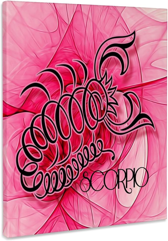 3dRose, Lady Scorpio in Pink and Black Swirls Zodiac Collection, Museum Grade Canvas Wrap 11x14 - Scorpio Canvas for men