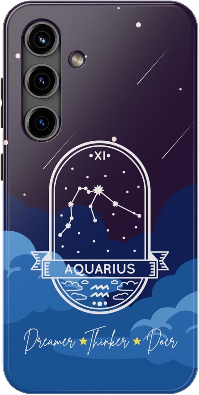 Aquarius Dreamer, Thinker, doer Blue Black Tough Phone Case Compatible with iPhone. Girly Zodiac Design. Gift for Aquarius - Aquarius Phone Case for men