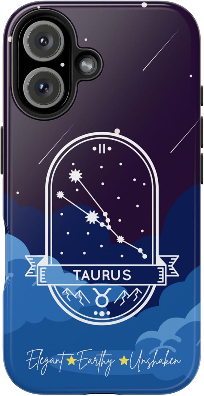 Taurus Classy and Sassy Blue Black Tough Phone Case Compatible with iPhone. Girly Stylish Zodiac Design. Gift for Taurus - Taurus Phone Case for men