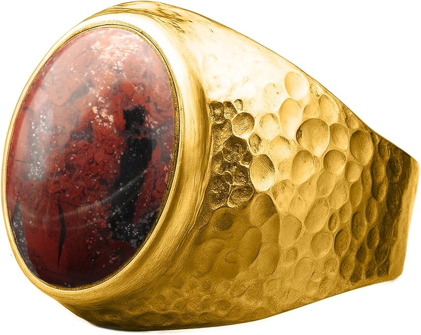 Natural Aventurine Crystal Ring Men's Hammered 24K Gold Vermeil 925 Sterling Silver Oval Solitaire Gemstone Dainty Statement Healing Crystal Gemini Luck Handmade Turkish Fine Jewelry - Aries Ring for men