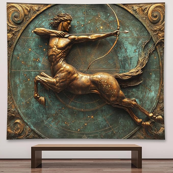 Liuzhouzai Vintage Zodiac Sagittarius Tapestry Wall Hanging Astrology Home Decoration Aesthetics Suitable for Bedroom Living Room Dormitory Office Wall Decor 60x50 Inches - Sagittarius Home Decor for men