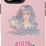 Aquarius Queen Energy Pink Tough Phone Case Compatible with iPhone. Girly Cute and Stylish Zodiac Design. Gift for Aquarius - Aquarius Phone Case for men