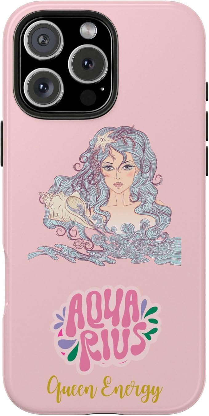 Aquarius Queen Energy Pink Tough Phone Case Compatible with iPhone. Girly Cute and Stylish Zodiac Design. Gift for Aquarius - Aquarius Phone Case for men