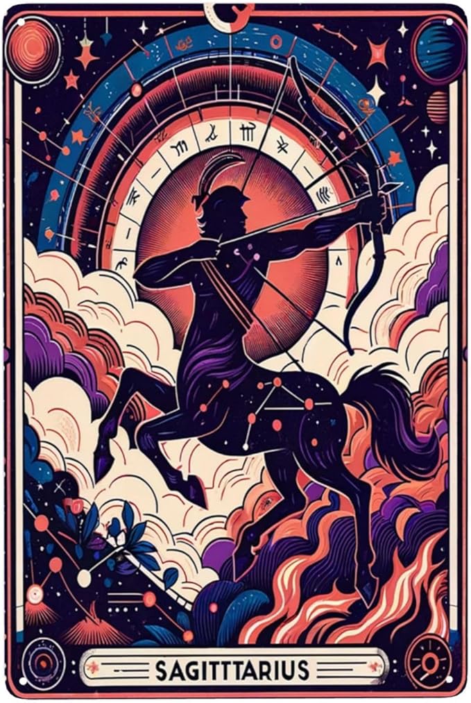 Sagittarius Centaur Zodiac Astrology Vintage Metal signs Wall Art decor Cosmic Star Sign Decor Tin Sign for Indoor Outdoor,Mystical Archer Horoscope Wall Pediment for Home,Bar,Man Cave,Gifts 8x12inch - Sagittarius Home Decor for men