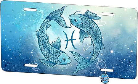 Zodiac Horoscope Symbol Pisces Fish Metal Vanity Novelty Tag License Plate for Trucks Cars SUVs - Pisces Car Accessories for men