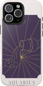 Aquarius Minimalistic Girly Tough Phone Case Compatible with iPhone. Purple and Pink Zodiac Design. Gift for Aquarius - Aquarius Phone Case for men