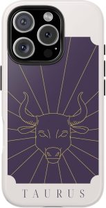 Taurus Minimalistic Girly Tough Phone Case Compatible with iPhone. Purple and Pink Zodiac Design. Gift for Taurus - Taurus Phone Case for men