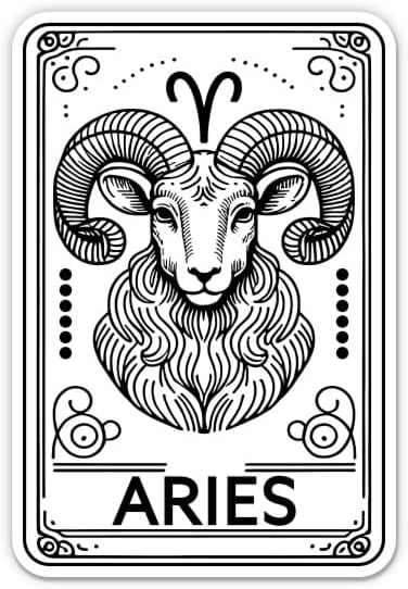 Aries Tarot Horoscope Zodiac Sign Sticker - for Car Laptop Large Size - Astrology Decal - Waterproof Vinyl - 8" - Aries Sticker for men