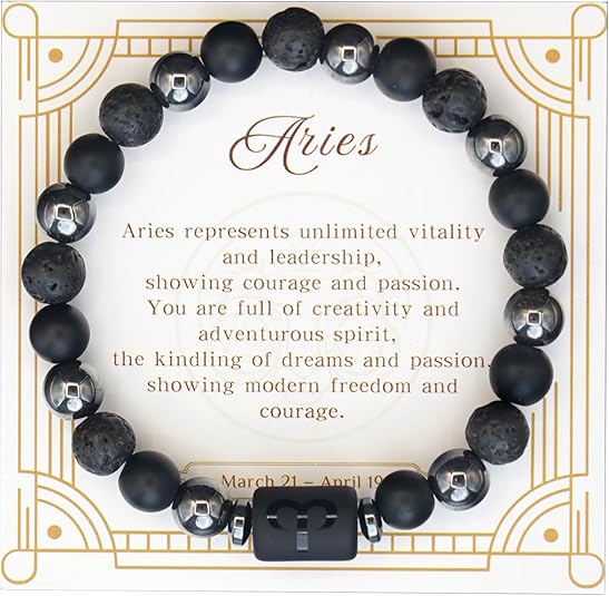Zodiac Sign Bracelet for Men & Women – Matte Lava Hematite Stone Beads, 12 Constellation Lucky Charm Jewelry for Positive Energy & Protection Against Bad Luck - Aries Bracelet for men