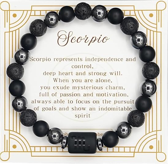 Zodiac Sign Bracelet for Men & Women – Matte Lava Hematite Stone Beads, 12 Constellation Lucky Charm Jewelry for Positive Energy & Protection Against Bad Luck - Scorpio Products for men