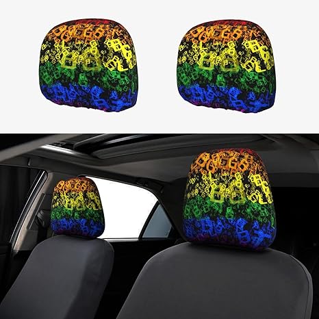 Rainbow LGBTQ Pride Art Universal Car Headrest Covers 2 Pack Anti-Slip Cars Seat Protector Decor Car Accessories for SUV Trucks - Aquarius Car Seat Cover for men