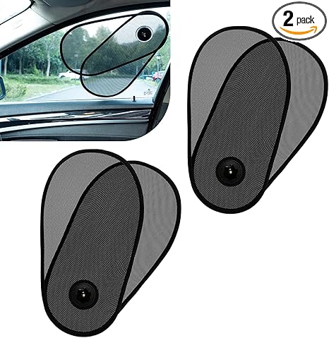 2PCS Car Shades for Side Windows, Adjustable & Rotatable Side Window Sun Shade, Baby Safe Car Windshield Sun Visor, Sun Blocker, Heat & Glare Protection, Universal Fit for Most Cars (Black) - Aries Car Ornament for men
