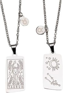 Zodiac Sign Necklace for Women Constellation Tarot Card Pendant Double Sided Gold Stainless Steel Waterproof NonTarnish Friendship Jewelry Gift Tarot and Astrolgy - Taurus Products for men