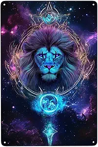 Golden Lion Zodiac Tin Sign,Charm constellations art plaque poster,Metal signs wall decor,for office,studio,living room,bar,cafe,Garden,Ideal for Leo Birthday Gifts,8x12 inch - Leo Canvas for men