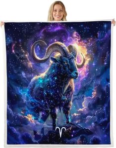 Twelve Constellations Zodiac Flannel Blanket,Aries Fleece Blanket for Room Decor,Galaxy Nebula Star Starry Sky Throw Blankets for Sofa Couch,Throw 50"x60" - Aries Blanket for men