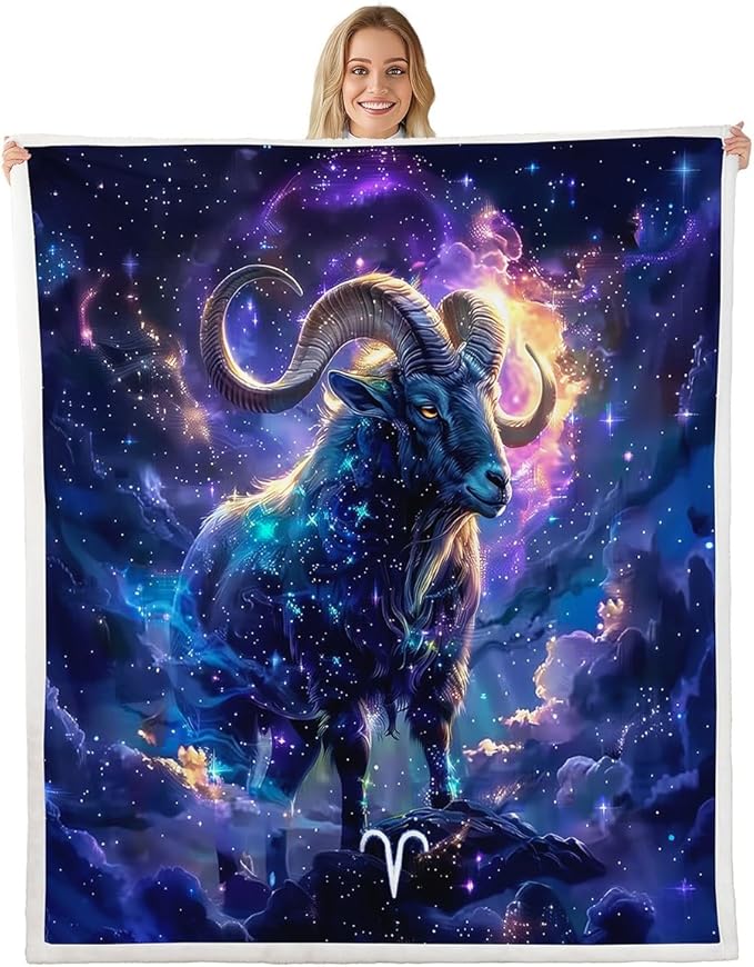 Twelve Constellations Zodiac Flannel Blanket,Aries Fleece Blanket for Room Decor,Galaxy Nebula Star Starry Sky Throw Blankets for Sofa Couch,Throw 50"x60" - Aries Blanket for men