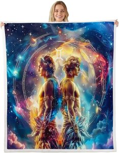 Gemini Flannel Blanket for Kids,12 Constellations Zodiac Fleece Throw Blanket for Bedroom Sofa Dorm Decor,Galaxy Star Nebula Astrology Lightweight Bed Blankets,Baby (30 x 40 Inches) - Gemini Blanket for men