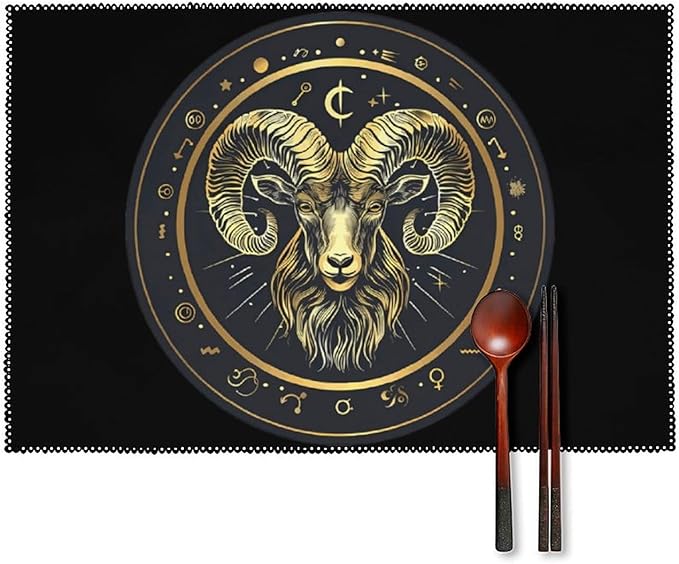 Aries Zodiac Sign Funny Placemats Set of 4 Washable Table Mats Decoration for Dining Table Kitchen - Aries Canvas for men