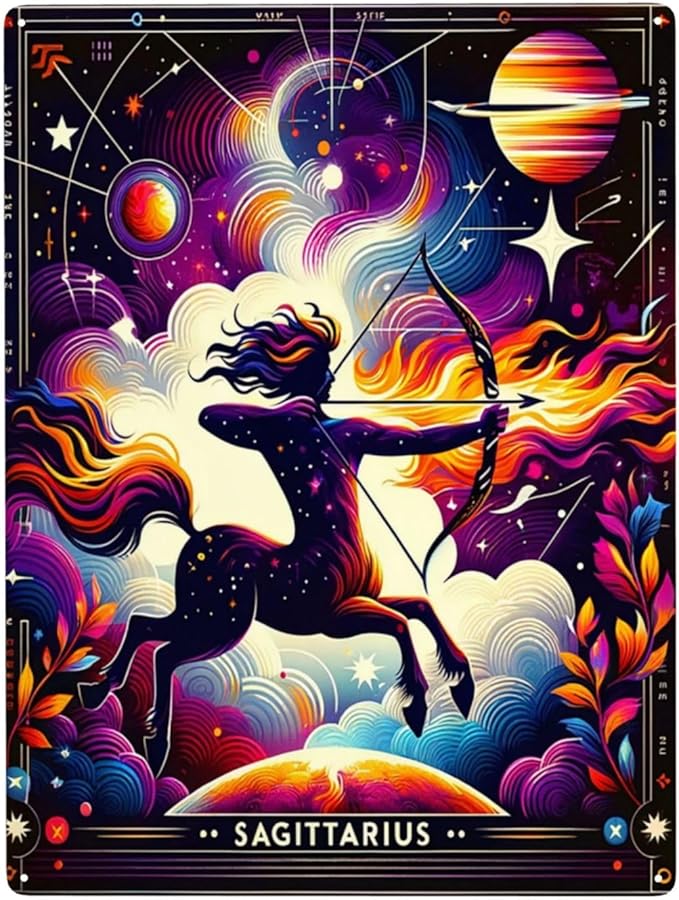 constellations Sagittarius Metal tin sign,Vintage plaque art wall decor,for living room,cafe,Bedroom,study,bookroom,Indoor Decorations poster,Gift Suitable Astrology Lovers,6X8 inch - Sagittarius Home Decor for men