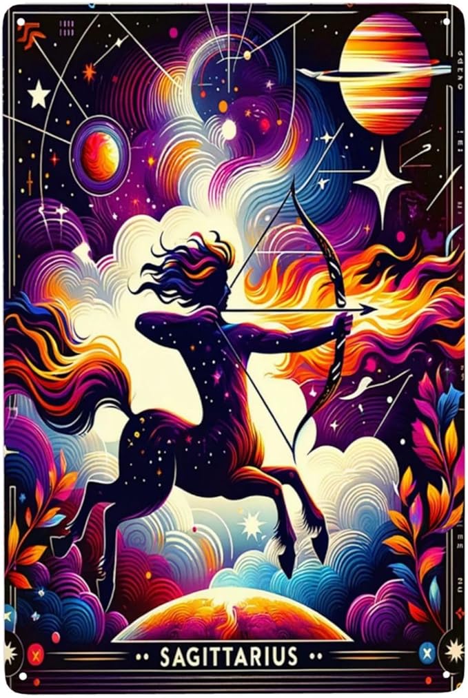 constellations Sagittarius Metal tin sign,Vintage plaque art wall decor,for living room,cafe,Bedroom,study,bookroom,Indoor Decorations poster,Gift Suitable Astrology Lovers,8X12 inch - Sagittarius Home Decor for men
