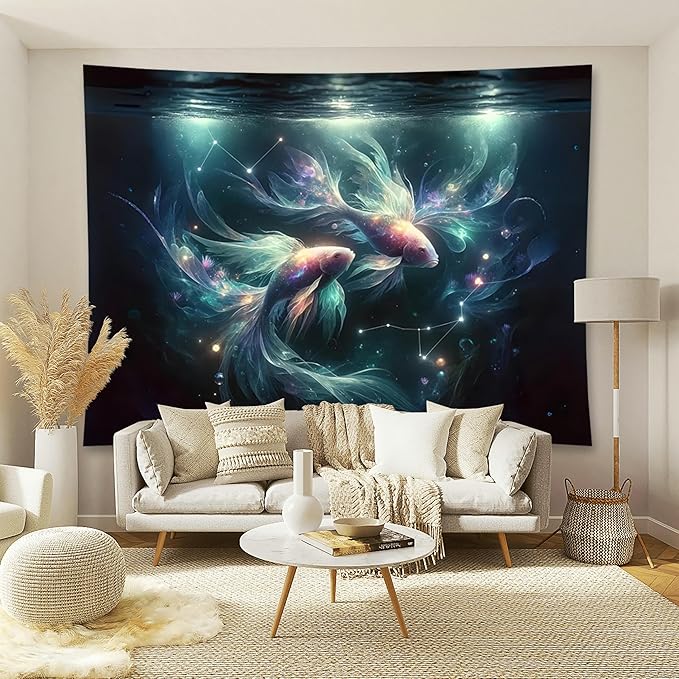 Zhoryengar Constellation Tapestry Perfect for Bedroom Dorm room Living room or office Wall Decor and Ideal for Teenage Boys and Girls who Love the 12 Zodiac Signs 59x51 Inches - Pisces Home Decor for men