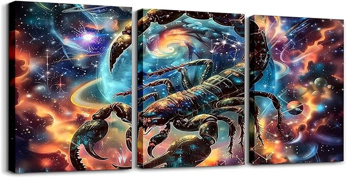Scorpio Wall Art for Living Room,12 Constellations Zodiac Wall Decor for Bedroom Wall Decorations for Kitchen,Astrology Nebula Galaxy Wall Paintings Office Canvas Pictures,Set of 3 - Scorpio Canvas for men