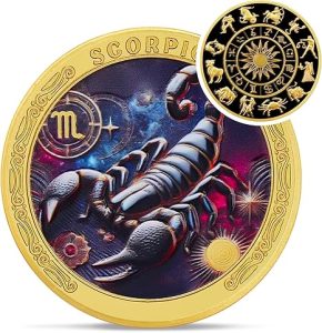 Scorpio 12 Zodiac Challenge Coin - Twelve Constellations Scorpio Protective Talisman Coin - Divination Tarot Zodiac Signs Coin - Meaningful Star Good Luck Charms Zodiac Gifts for Men Women Friend Kid - Scorpio Products for men